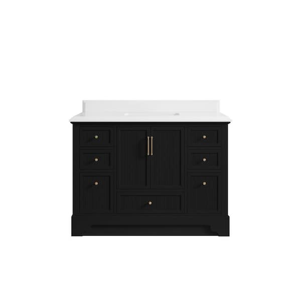 Willow Collections Alys 48 in. W x 22 in. D x 36 in. H Single Sink Bath Vanity in Black with 1.5 in. White Quartz Top
