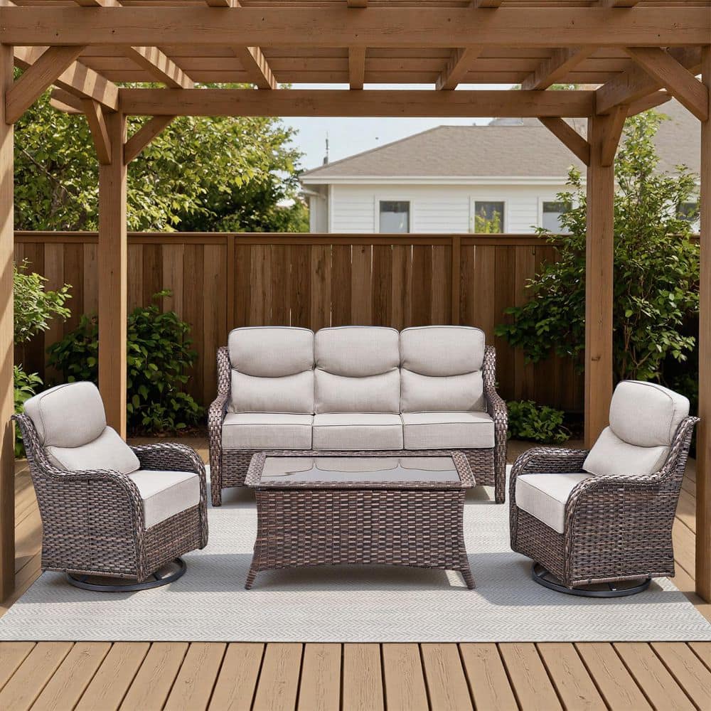 Arcadia Brown 4-Piece Wicker Patio Conversation Set with Swivel Gliders and 6-Inch Thick Olefin Beige Cushions price history on PriceWatchPro