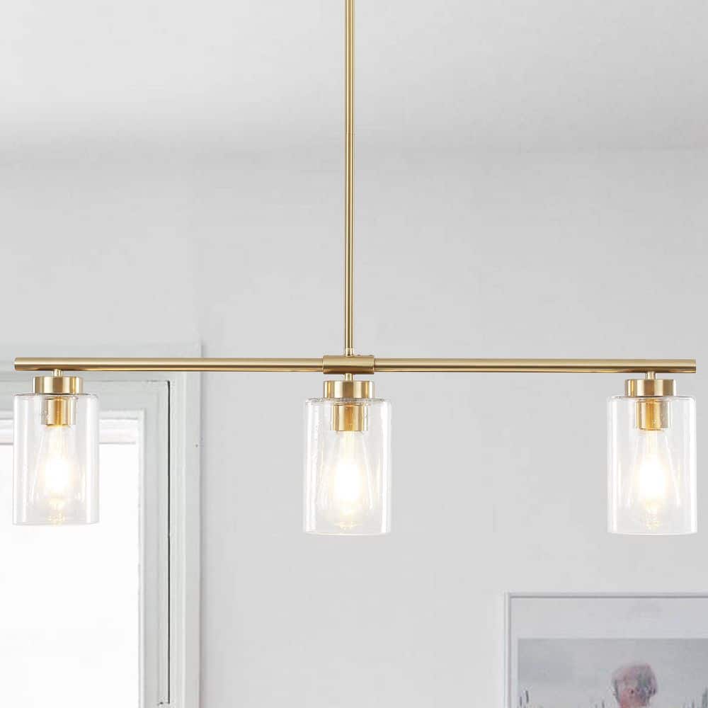 3-Light Brass Industrial Linear Chandelier with Clear Glass Shades price history on PriceWatchPro