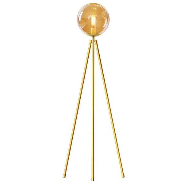 Rottogoon 61" Paint Gold Tripod Floor Lamp Modern Standing Lamp with Glass Shade Footswitch E26 LED Bulb for Living Room Bedroom