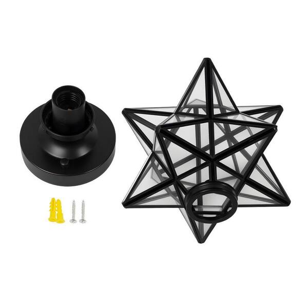 OUKANING 7.68 in. 1-Light Black Modern Moravian Star Semi-Flush
