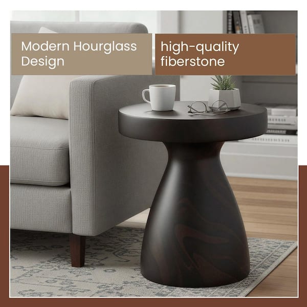 16 in. Wide Round Side Table End Table in Fiberstone with Pedestal Base for Indoor and Outdoor in Pottery Red