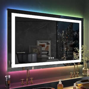 48 in. W x 32 in. H Rectangular Frameless RGB Backlit & LED Frontlit Anti-Fog Tempered Glass Wall Bathroom Vanity Mirror
