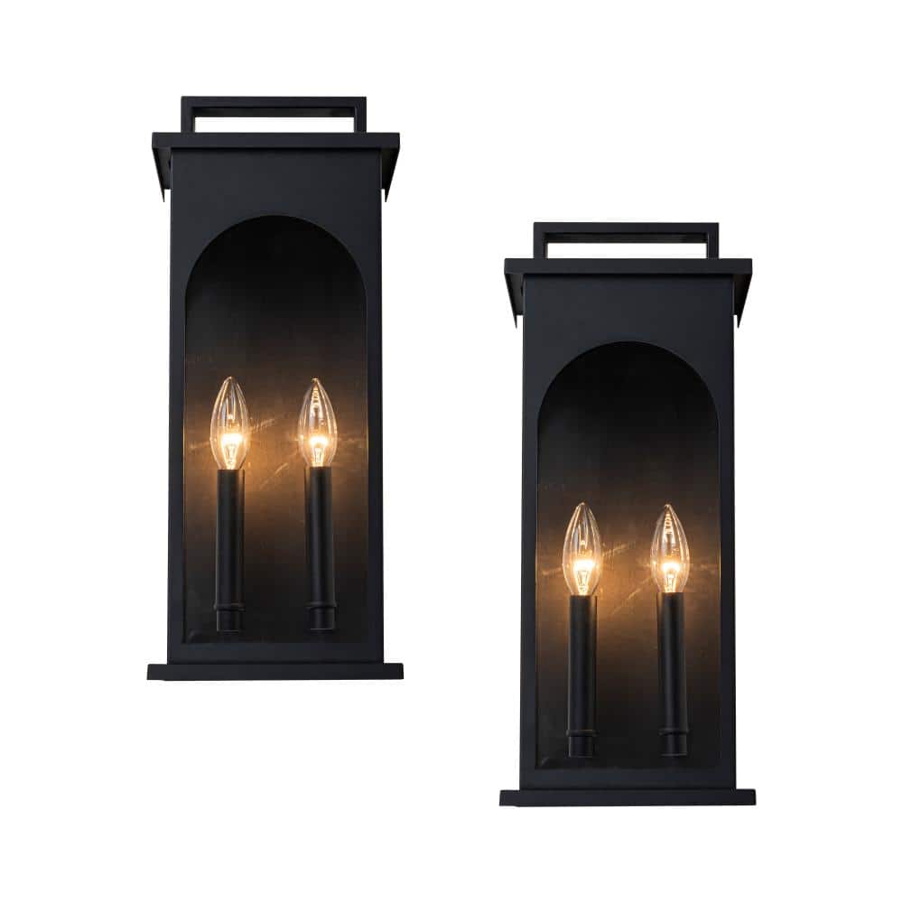 2-Light H19” Outdoor Wall Lantern Black Exterior Wall Light with Clear Tempered Glass and Dusk to Dawn Sensor(2 Pack) price history on PriceWatchPro