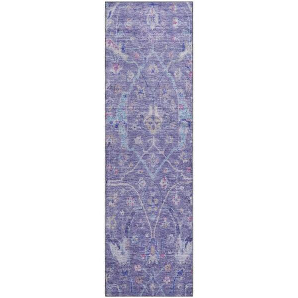 Mayfield Premium Machine Washable Abstract AMF2232 Purple 2 ft. x 7 ft. Runner Rug