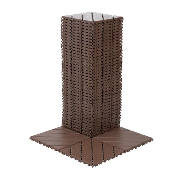 Unbranded 12 in. x 12 in. Brown Plastic Interlocking Deck Tiles, Square Waterproof Outdoor All Weather Use (44-Pack)