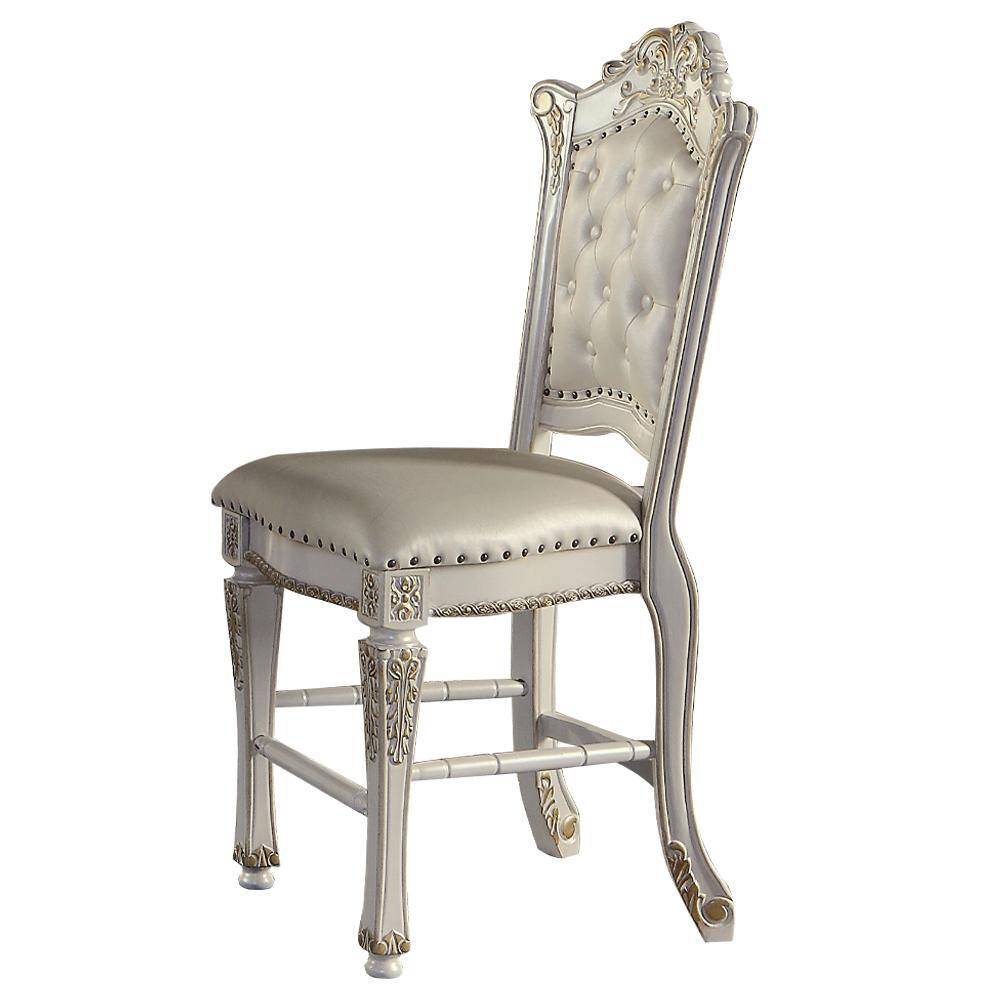 Vendome Antique Pearl Finish High Back Side Chair with Beige Upholstery