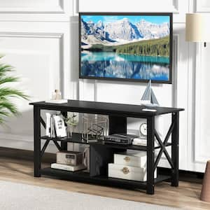 Modern Entertainment Center Black TV Stand Fits TVs up to 32 to 55 in. w/Open Shelves Black