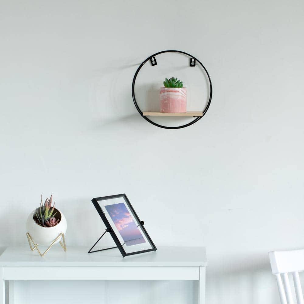 Brown Wood and Metal Wall Mount Floating Shelf