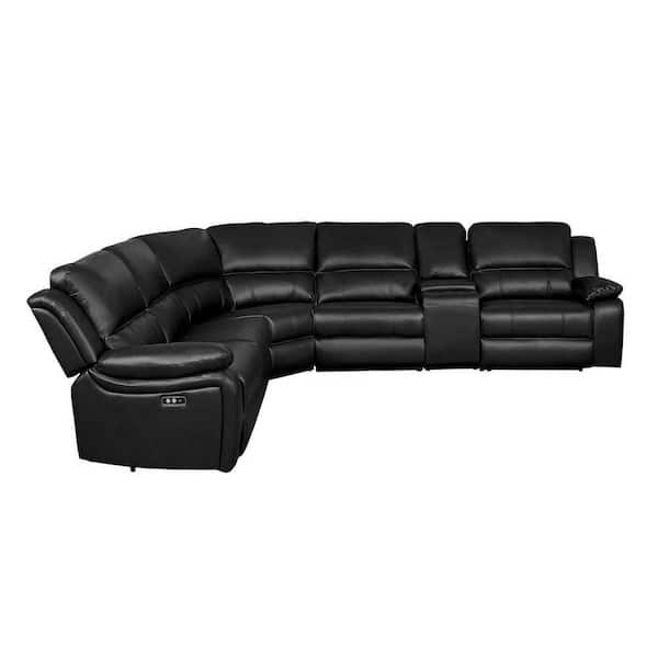 EVERGLADE HOME Clayton 119.5 in. W Pillow Top Arm 6-Piece Faux Leather L Shaped Sectional Sofa in Dark Brown