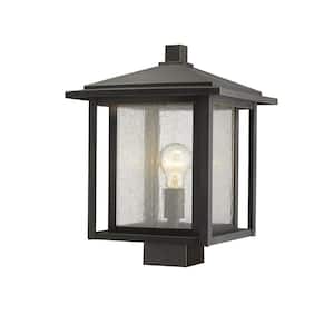 Aspen 1-Light Bronze 15 in. Aluminum Hardwired Outdoor Weather Resistant Post Light Round Fitter with No Bulb Included