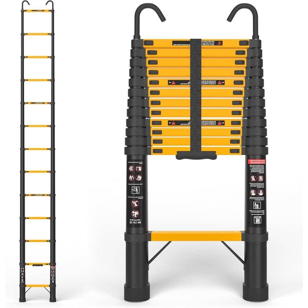 12.5 ft. Reach Aluminum Folding Telescoping Ladder with Hooks, 330 lbs. Max
