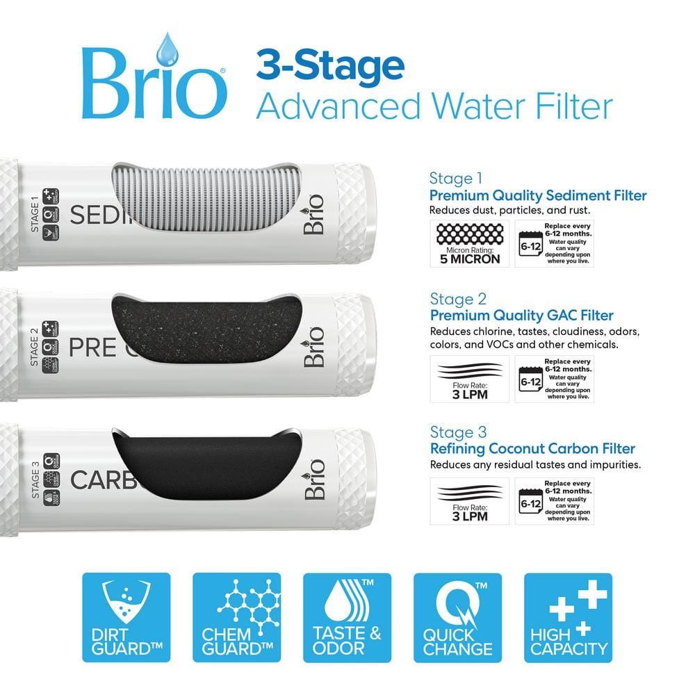 Brio Black Bottleless Water Cooler with 3-Stage Filtration