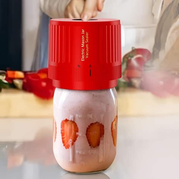 Electric Plastic Mason Jar Vacuum Sealer Kit for Wide Mouth and Regular Mouth Mason Jars, Red