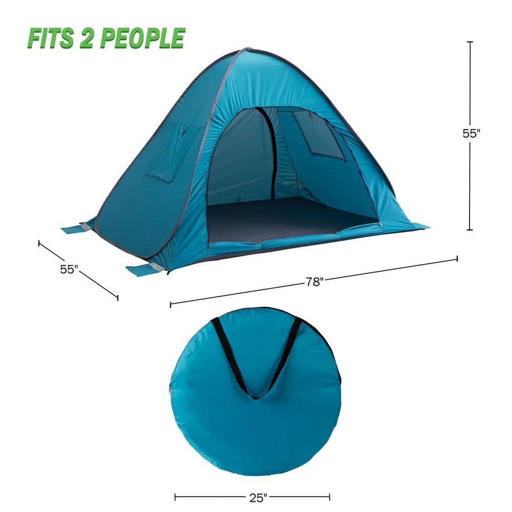 Blue 2-Person Pop-Up Beach Tent with Carry Bag