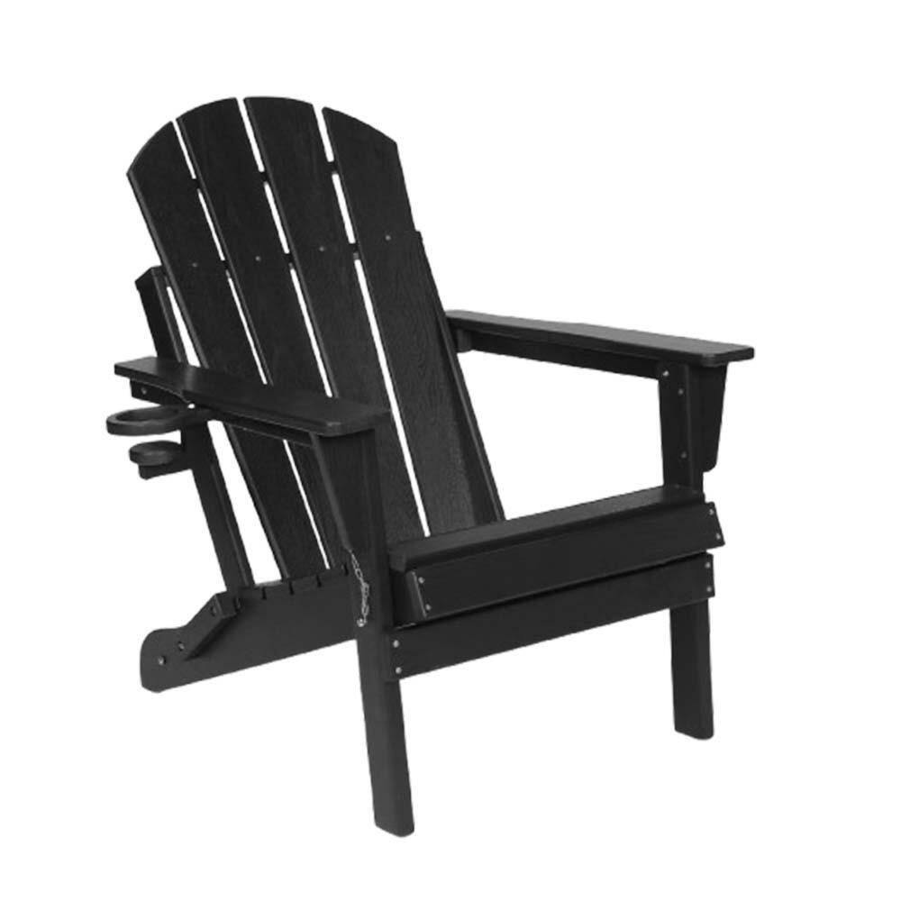 Black Plastic Folding HDPE Adirondack Chair, All-Weather Patio