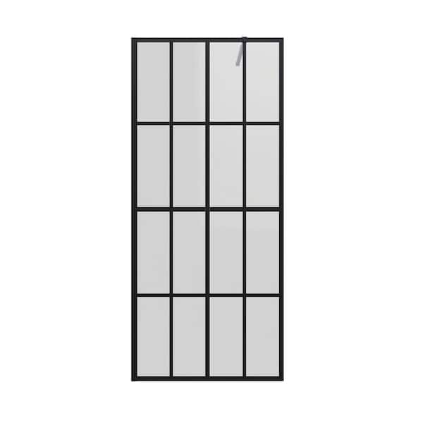 Vitrina 34 in. W x 72 in. H Framed Fixed Shower Screen Door in Matte Black Finish with Tempered Glass