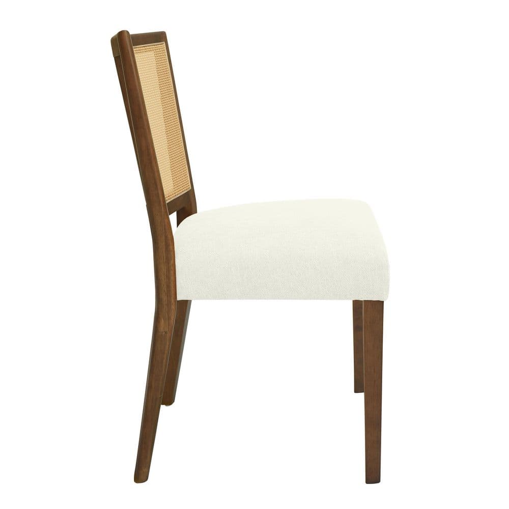 Walnut and Beige High Back Cane Wood Side Chair