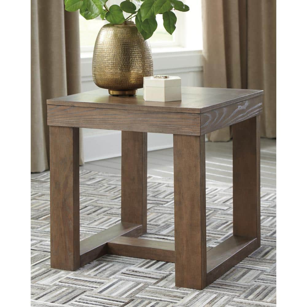 Contemporary Plank-Effect Square End Table in Textured Grayish Brown