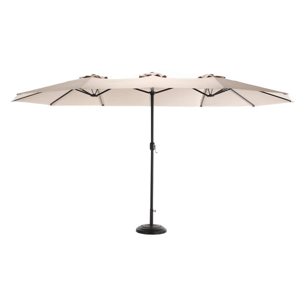 14.8 ft. Double Sided Metal Market Patio Umbrella in Khaki with Crank