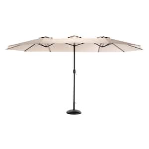 14.8 ft. Double Sided Metal Market Patio Umbrella in Khaki with Crank