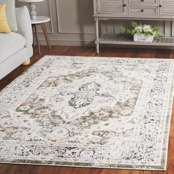 Opal 7 ft. x 7 ft. Green/Beige Distressed Medallion square Area Rug