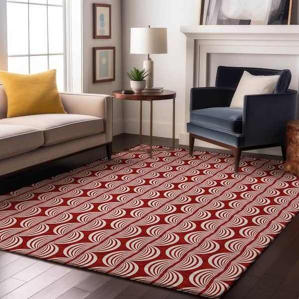 Mayfield Premium Machine Washable Abstract AMF1055 Red 5 ft. x 7 ft. 6 in. Area Rug