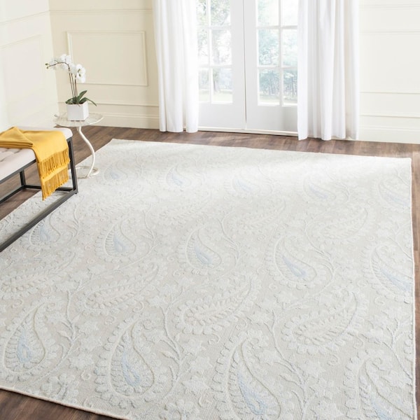 Mirage 9 ft. x 12 ft. Light Blue Geometric Floral Leafs Area Rug