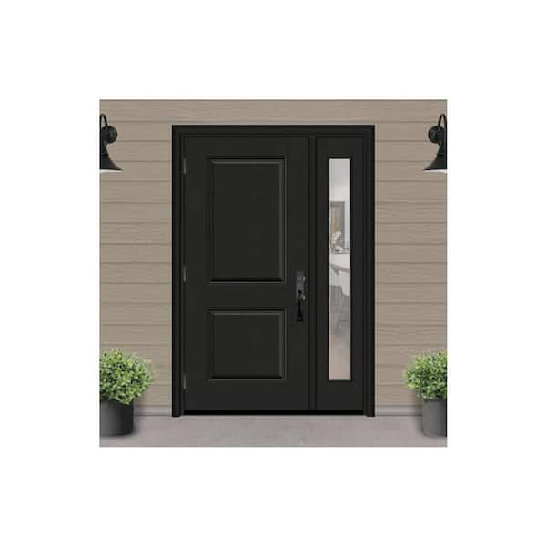 Regency 53 in. x 80 in. 2P Squaretop RHOS Onyx Stain Mahogany Fiberglass Prehung Front Door with Clear 14 in. SL 4-9/16
