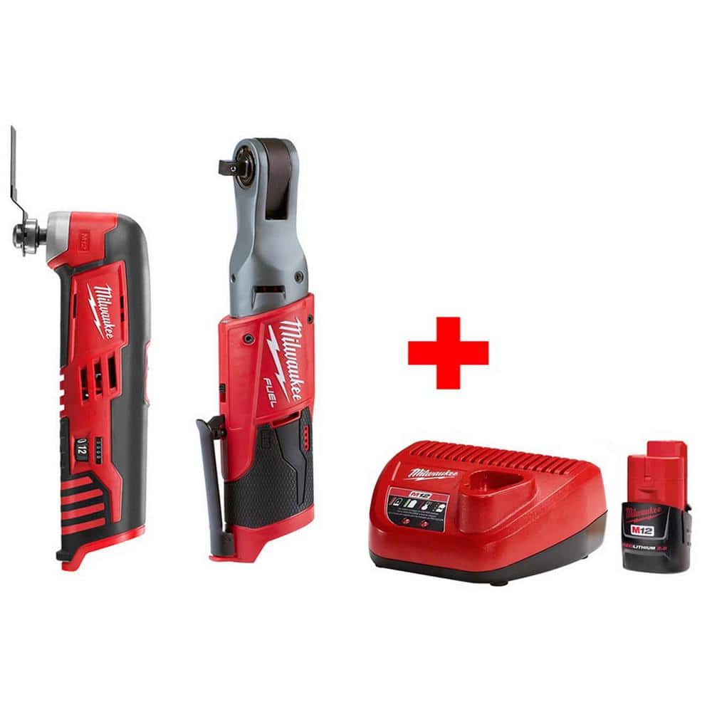 Milwaukee M12 FUEL 12-Volt Lithium-Ion Brushless Cordless 3/8 in. Ratchet Multi-Tool Combo Kit with (1) 2.0Ah Battery and Charger -  2557-20-2I