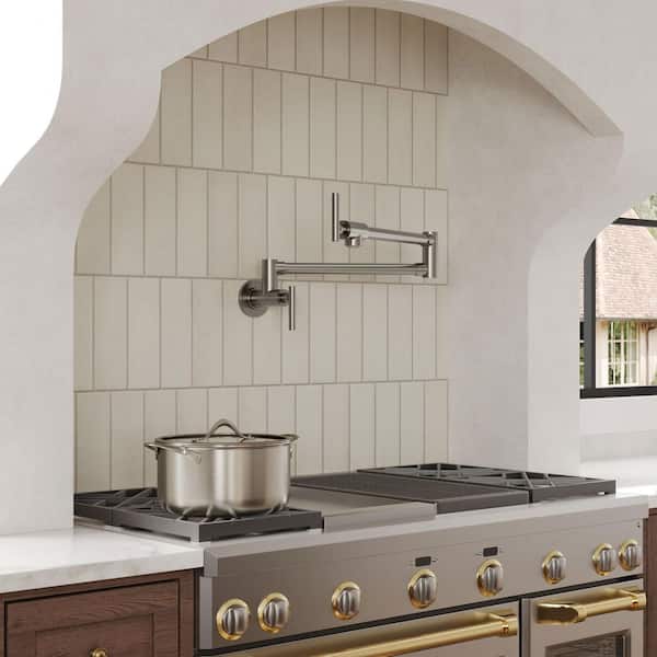 25 in. Wall-Mount Pot Filler Faucet with Dual Swing Arms in Brushed Nickel