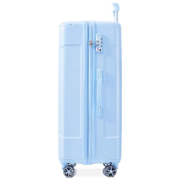 29.5 in. Sky Blue Double Wheels Hardside Expandable Checked Luggage Suitcase