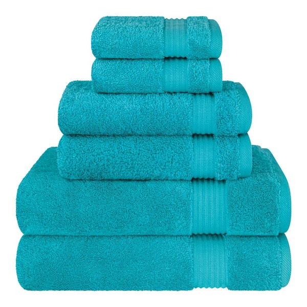 American Soft Linen Premium Quality 100% Cotton 6-Piece Bath Towel Set, Aqua Blue