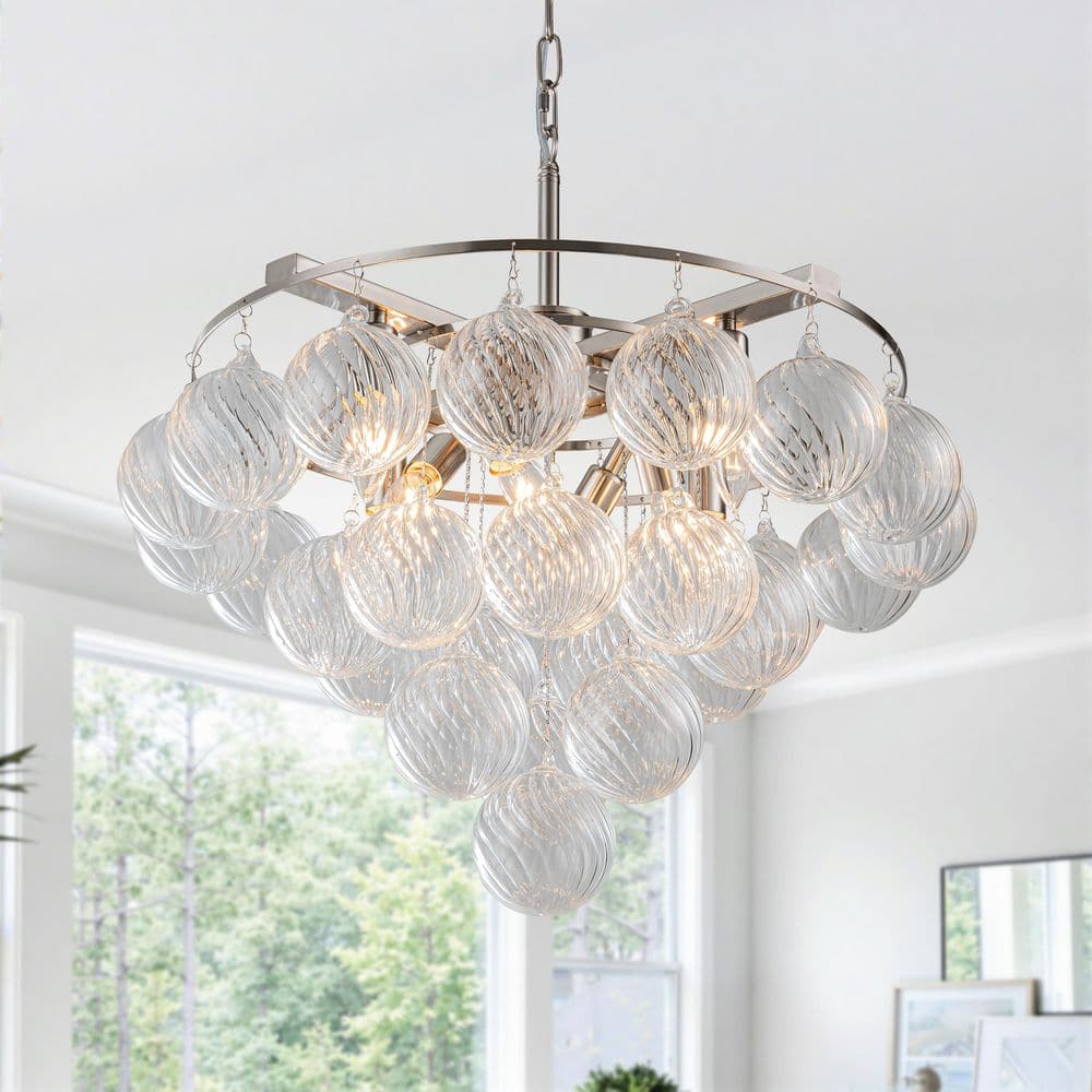 TinHon 8-Light Modern Nickel Tiered Chandelier with Twisted Glass