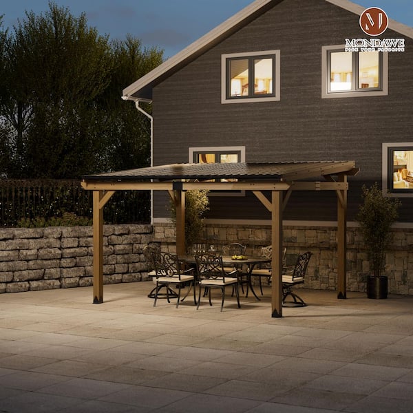 10 ft. x 12 ft. Outdoor Black Galvanized Steel Sloped Hardtop Cedar Frame Gazebo for Backyard, Patio, Garden