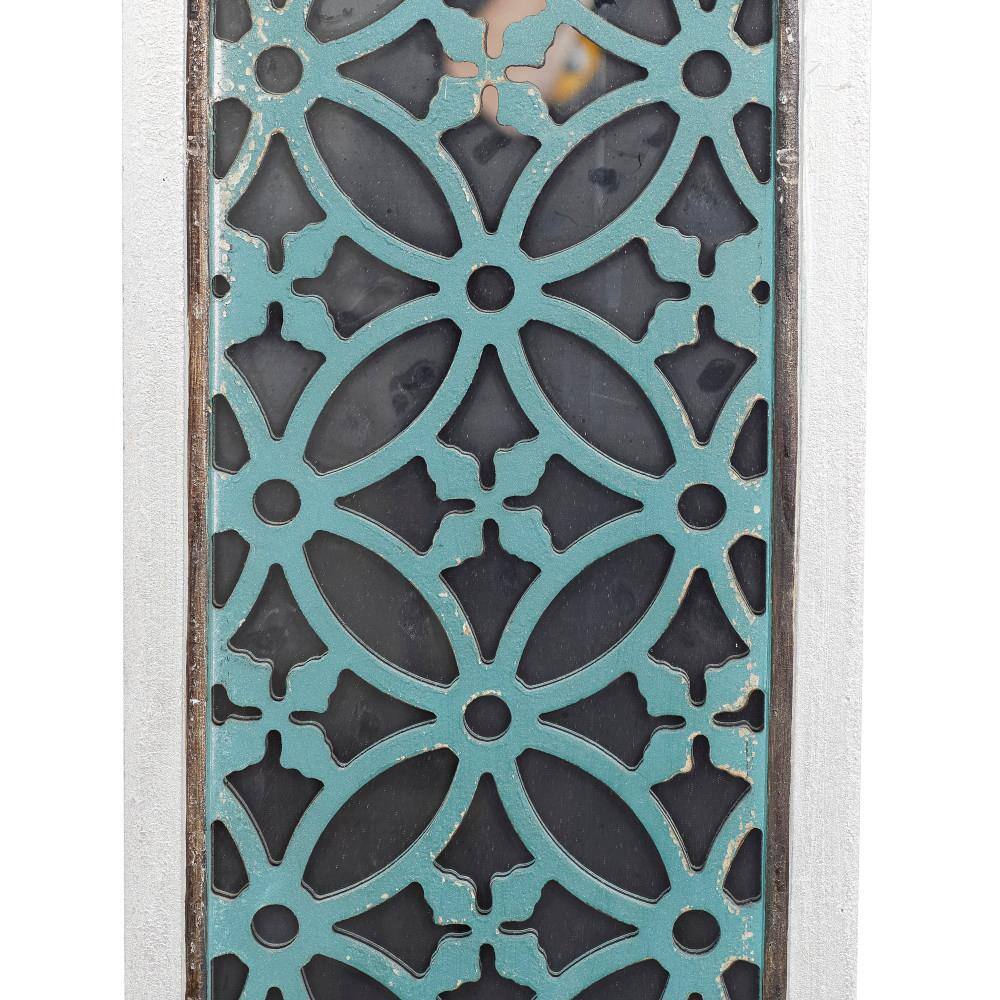 White and Blue Geometric Carved MDF Full Length Mirror Set