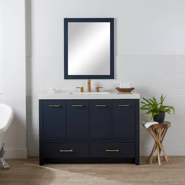 Home Decorators Collection Hertford 49 in. W x 19 in. D x 34 in. H Single Sink Freestanding Bath Vanity in Deep Blue with White Cultured Marble Top