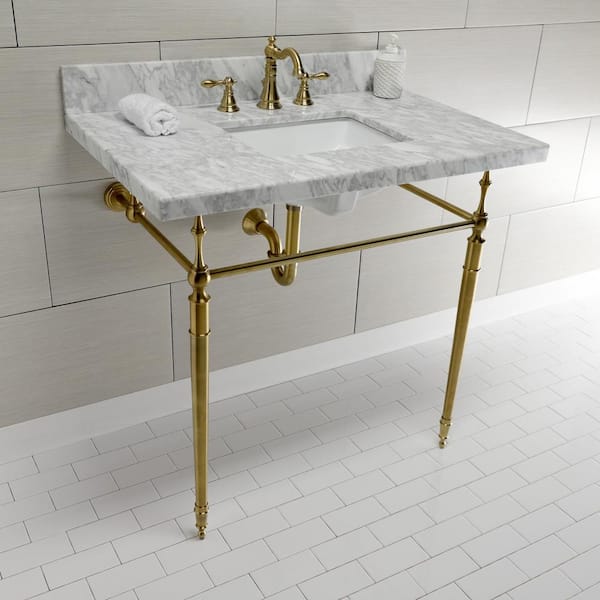 Kingston Brass Edwardian Marble White Console Sink Basin and Leg Combo in Brushed  Brass HKVPB3622M8SQ7 - The Home Depot