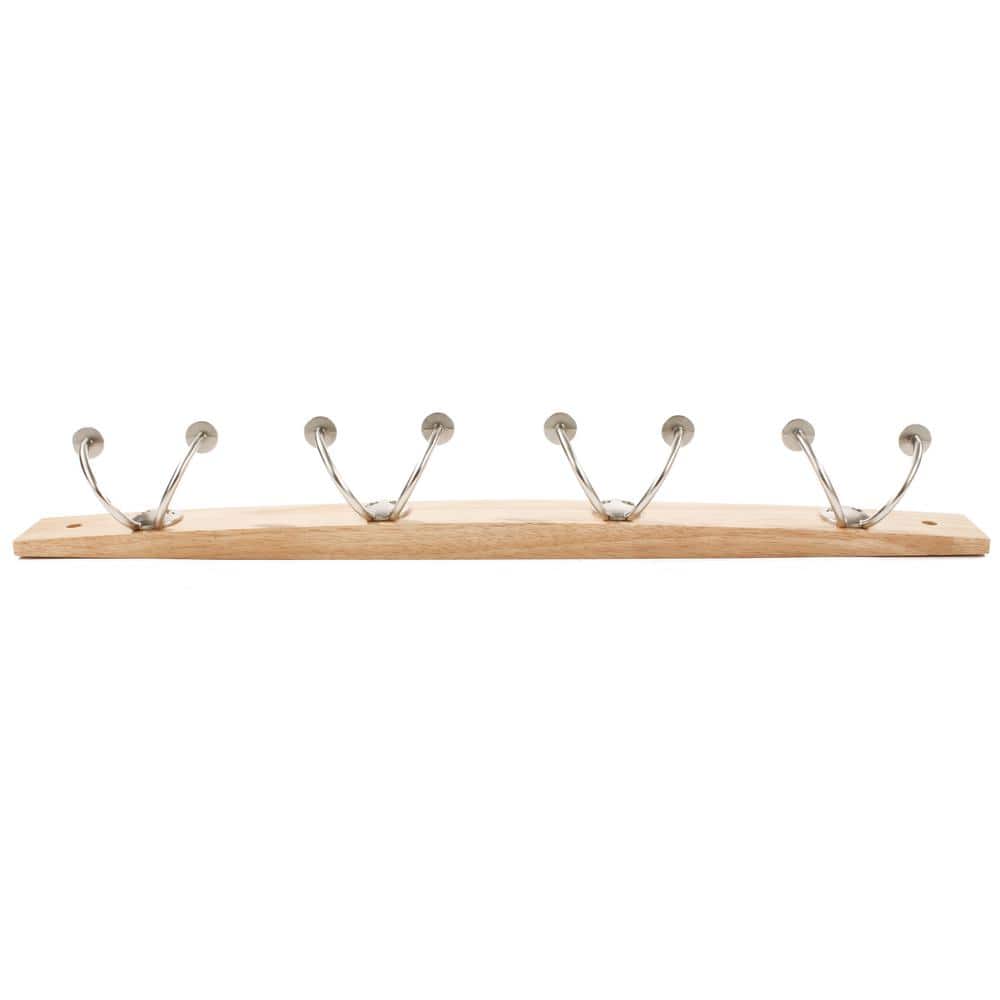 Maple Wood Wall Mount Rack with Satin Nickel Hooks