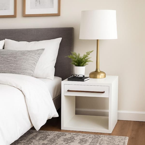 Ceny 26 in. White Rectangle Solid Mango Wood Side End Table with1 Drawer