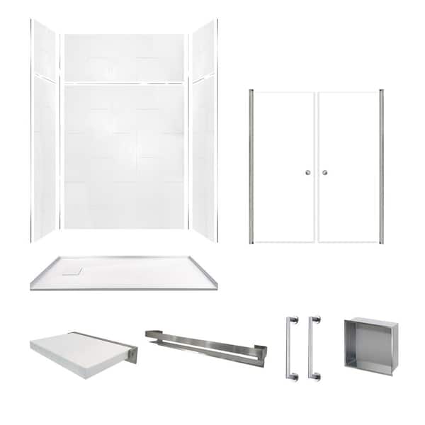 Transolid Accessible 60 in. L x 32 in. x 96 in. Alcove Shower Stall/Kit with End Drain in Prodigy White Vertical