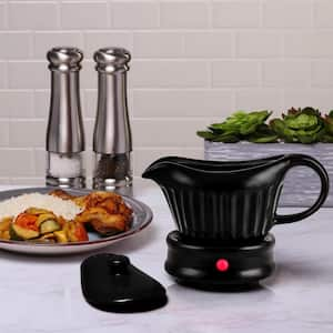 13.5 oz. Black Ceramic Electric Gravy Boat Warmer with Lid and Detachable Base