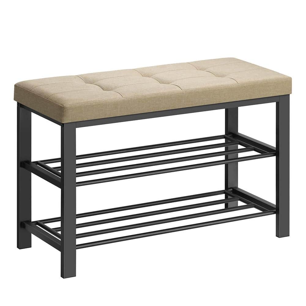 8-Pair Brown and Black 3 Tier Metal Shoe Storage Bench with Cushion