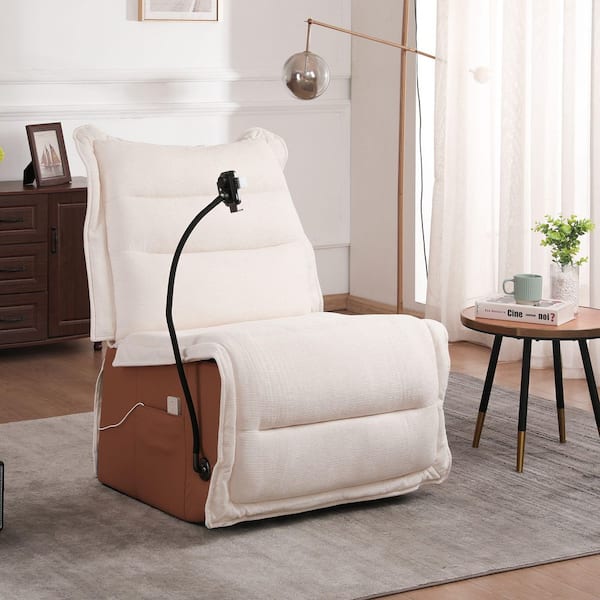 30 in. W White Chenille Fabric Power Lift Recliner Chair with Wireless Charger, Electric Recline, Heavy Duty Steel Frame
