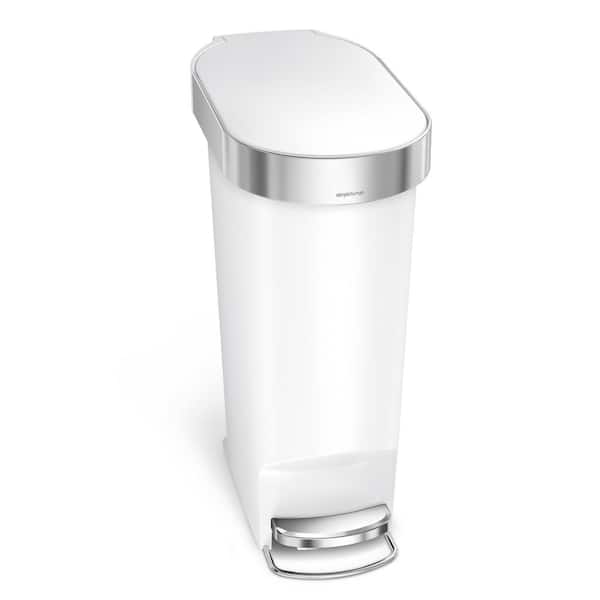 40L Slim Liner Rim Step Kitchen Trash Can, White Plastic