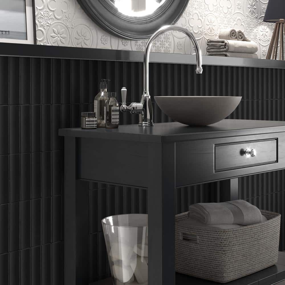 12.52" x 11.89" Black Honed Marble Mosaic Tile