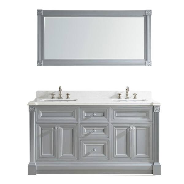 Studio Bathe Avenue 63 in. W x 23 in. D Vanity in Oxford Gray with Engineered Solid Vanity Top in White with White Basin and Mirror