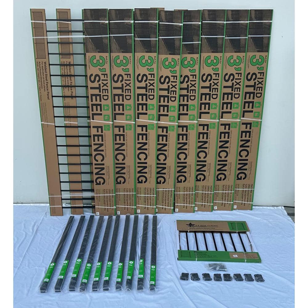 2.67 ft. x 64 ft. Black Ornamental Space Bar Flat Metal Fence Panel Kit (8 panels,Posts,brackets,Gate) InGround Install price history on PriceWatchPro