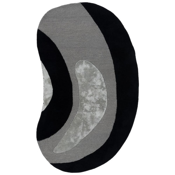 Novelty 5 ft. x 8 ft. Specialty Black/Gray Abstract Curved Area Rug