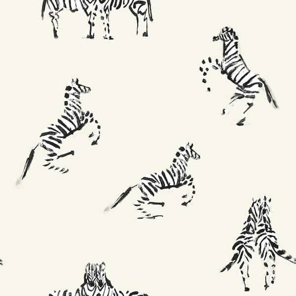 Tempaper Novogratz Zebras In Love Waverly White Peel and Stick Wallpaper Sample
